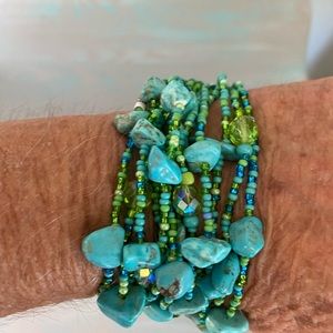 Teal/Blues Beaded Braclet
